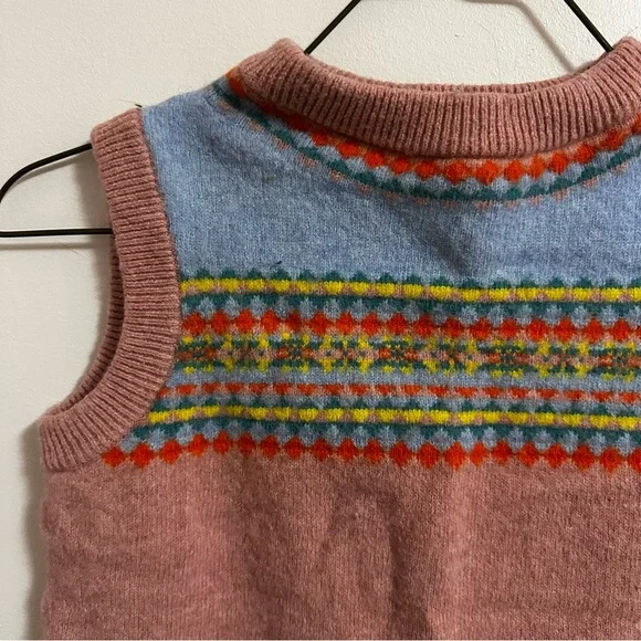 Boden Pink Fair Isle Sweater Tank with Blue Yoke - Picture 3 of 11